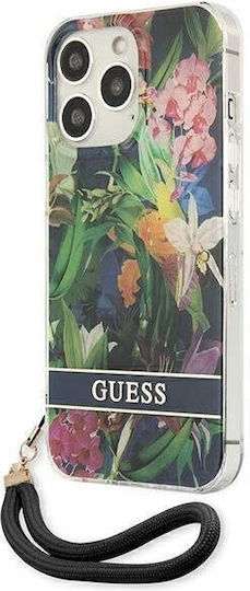 Guess Flower Strap Back Cover Plastic / Silicon cu Curea Albastru deschis (iPhone 13 Pro)