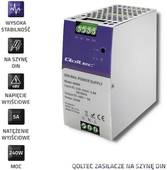 Qoltec Тръбнохранителен блок с изход 48V и мощност 240W 5Спецификация