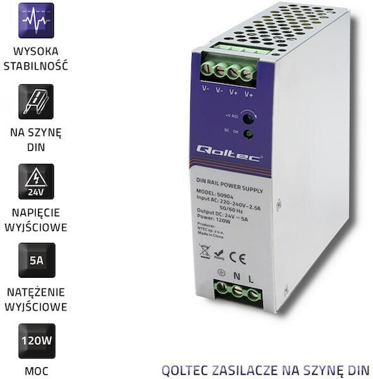 Qoltec Τροφοδοτικό Ράγας με Έξοδο 24V και Ισχύ 120W 5A