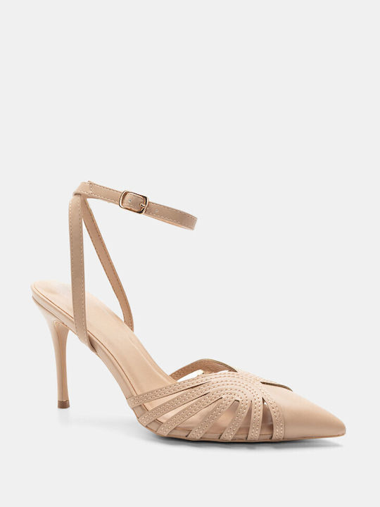 Luigi Pumps mit Riemchen & hoher Absatz Beige