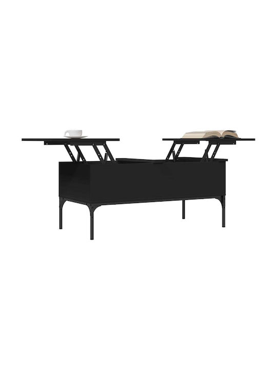 Central Rectangular Wooden Coffee Table with Lifting Mechanism Black M100xW50xH45cm