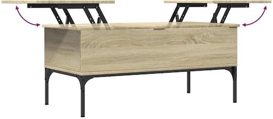 Rectangular Central Wooden Coffee Table with Lifting Mechanism Brown W100xD50xH45cm