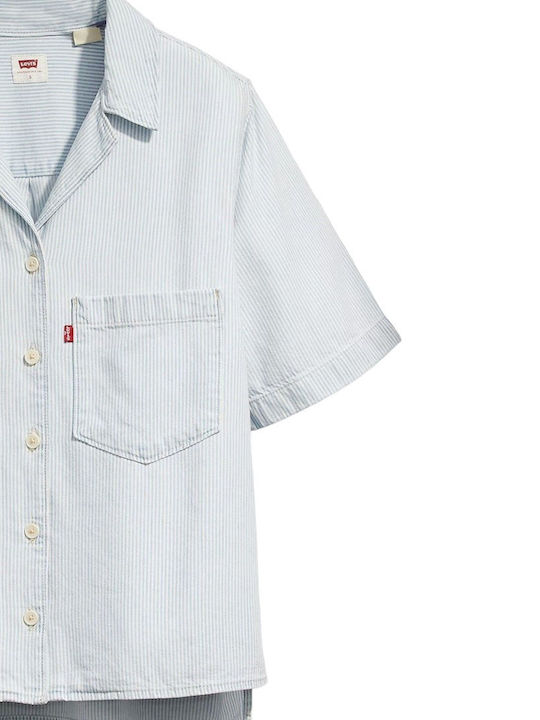 Levi's Women's Striped Short Sleeve Shirt Light Blue