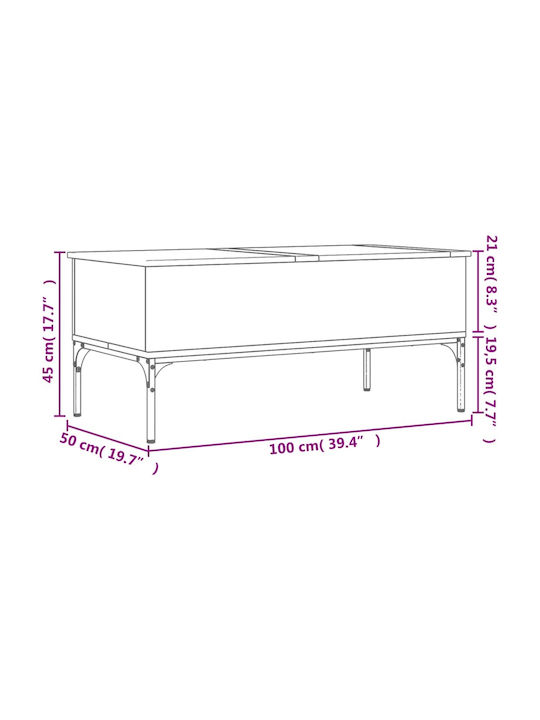 Rechteckiger Zentraler Kaffeetisch Holz mit Hebemechanismus Kaffee M100xL50xH45cm