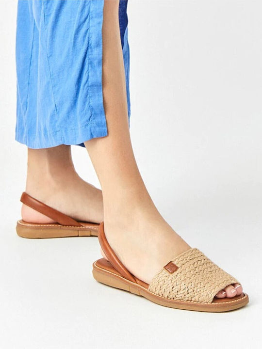 Leder Flache Sandalen für Damen in Beige Farbe
