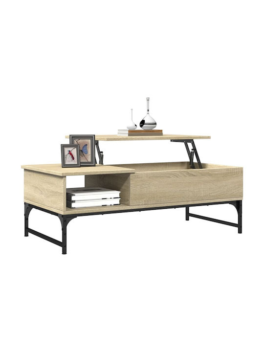 Rectangular Central Wooden Coffee Table with Lifting Mechanism Oak M100xW50xH35cm