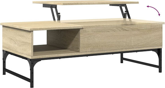 Rectangular Central Wooden Coffee Table with Lifting Mechanism Oak M100xW50xH35cm