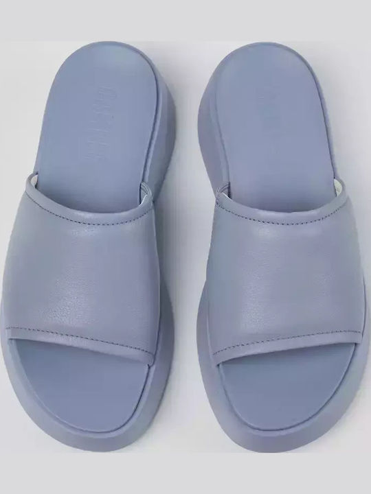 Δερμάτινα Γυναικεία Σανδάλια Flatforms Γαλάζιο