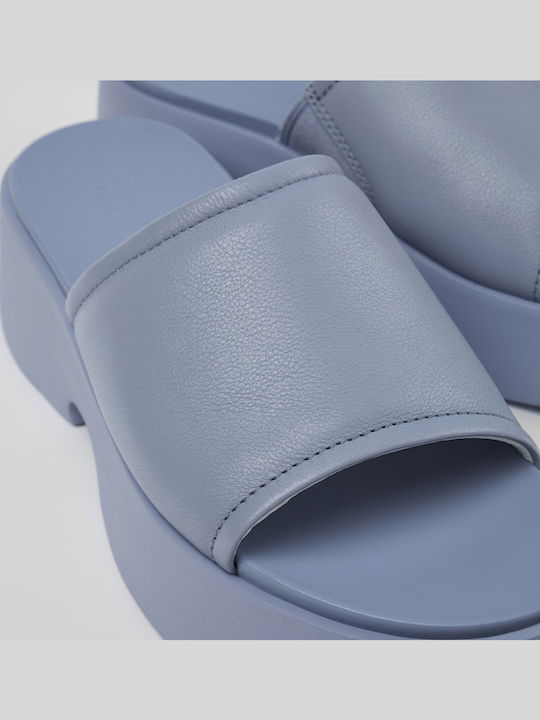 Δερμάτινα Γυναικεία Σανδάλια Flatforms Γαλάζιο