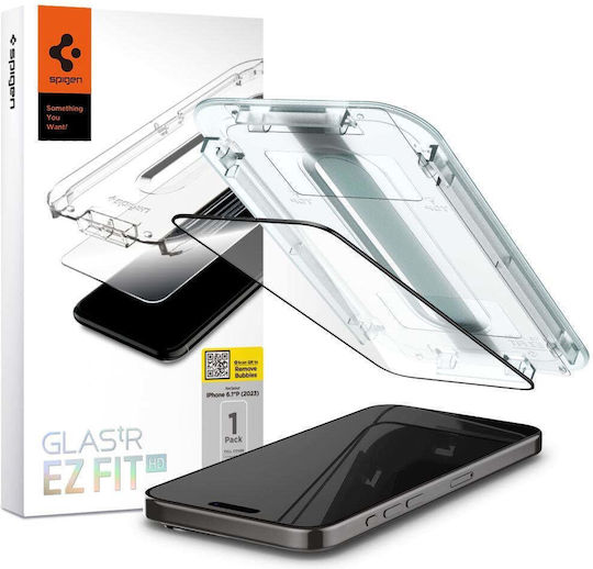 Spigen Glas.tr "ez Fit" Fc Tempered Glass Screen Protector For Iphone 15 Pro, Black Frame