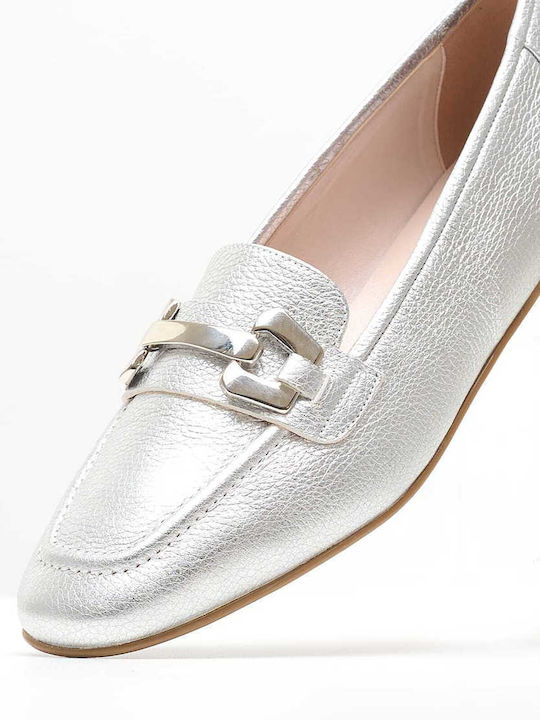 Mortoglou Leather Women's Loafers in Silver Color