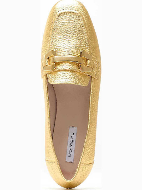 Δερμάτινα Γυναικεία Loafers σε Χρυσό Χρώμα