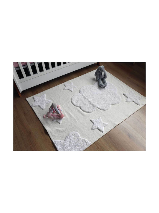 Baby Bliss Παιδικό Χαλί Αστέρια Βαμβακερό Λευκό 100x140cm