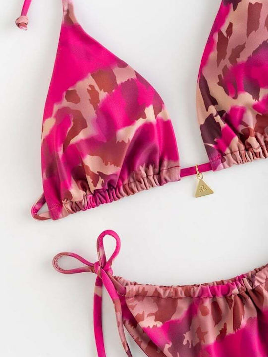 Triangle Animal Print Swimwear with Laces - Fuchsia Swimwear