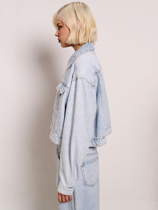 Staff Women's Short Jean Jacket for Winter Light Blue