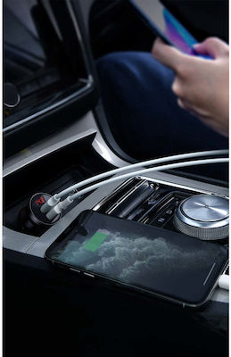 Baseus Φορτιστής Αυτοκινήτου Μαύρος Συνολικής Έντασης 4.8A με Θύρες: 1xUSB 1xType-C μαζί με Καλώδιο Type-C / Lightning / Micro-USB