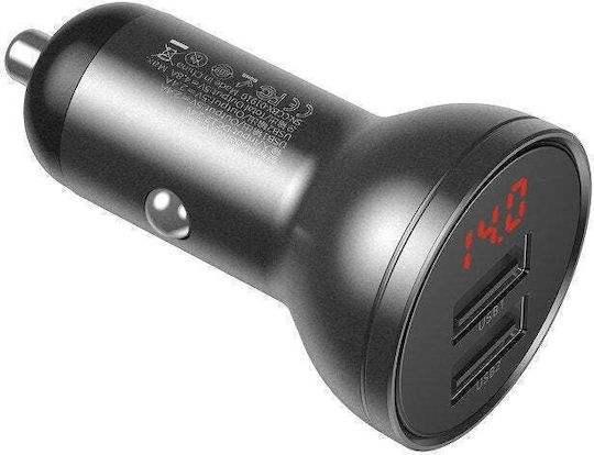 Baseus Φορτιστής Αυτοκινήτου 24W 4.8A με Θύρες: 2xUSB μαζί με Καλώδιο Type-C / Lightning / Micro-USB Μαύρος