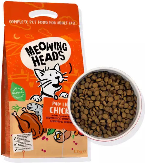 Meowing Heads Paw Lickin' Dry Food for Adult Cats with Chicken / Fish / Vegetables 1.5kg