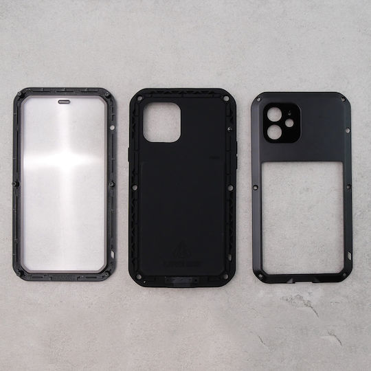 Love Mei Umschlag Rückseite Metallisch Schwarz (iPhone 12 / 12 Pro)
