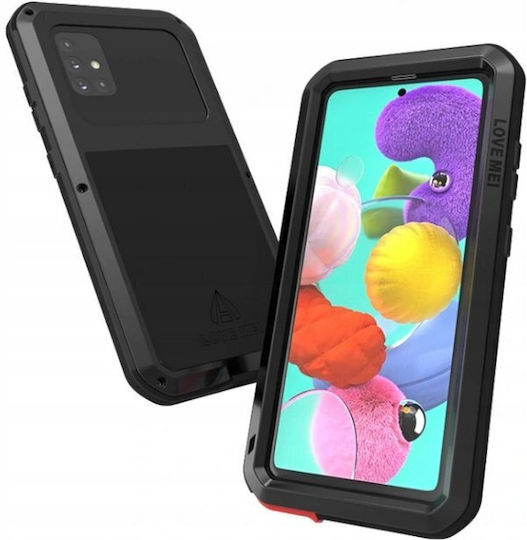 Love Mei Задна корица Закалено стъкло / Метал / Силикон Черен (Galaxy A51)