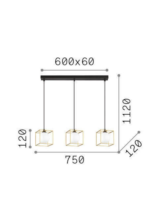 Ideal Lux Lingotto Sp3 Pendant Light Three-Light Rail Black