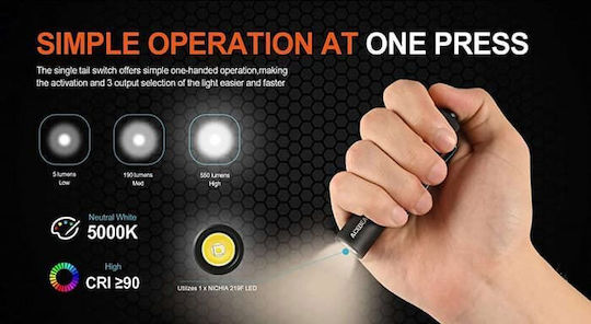 Acebeam Επαναφορτιζόμενος Φακός LED με Μέγιστη Φωτεινότητα 550lm Pokelit