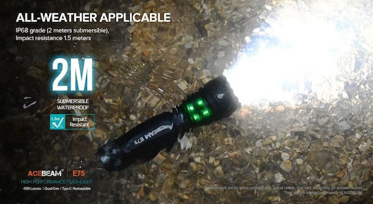 Acebeam Wiederaufladbar Taschenlampe LED IP68 mit maximaler Helligkeit 4500lm Weiß
