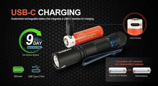 Acebeam Επαναφορτιζόμενος Φακός LED IP68 με Μέγιστη Φωτεινότητα 550lm Pokelit