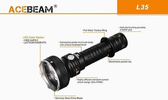 Acebeam Wiederaufladbar Taschenlampe LED mit maximaler Helligkeit 5000lm Schwarz