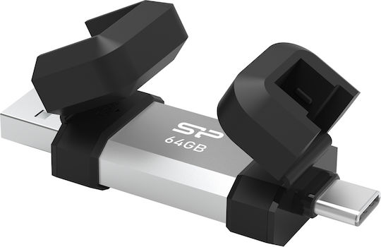Silicon Power C51 64GB USB 3.2 Stick with connection USB-A & USB-C Silver