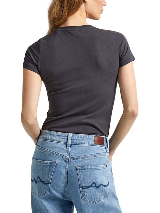 Pepe Jeans Γυναικεία Μπλούζα Βαμβακερή Κοντομάνικη Γκρι