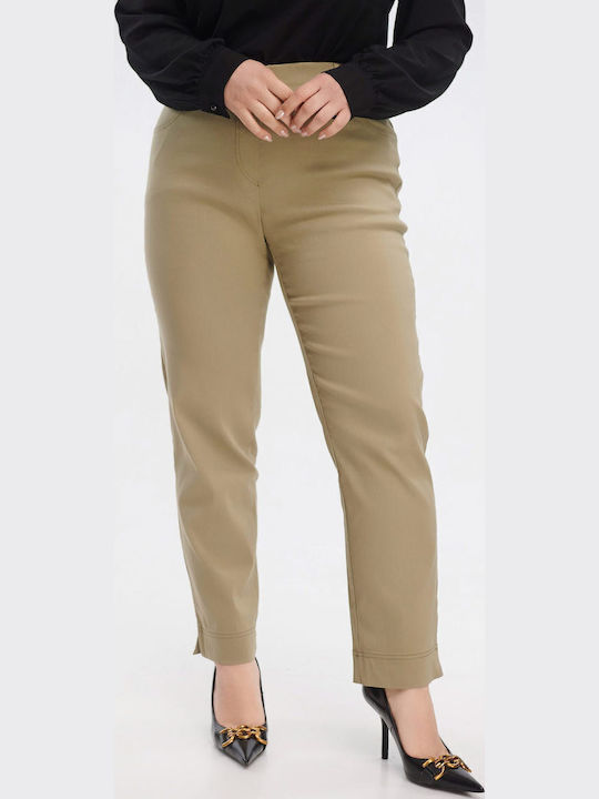 Women's Fabric Trousers with Rubber Band in Slim Fit in Olive