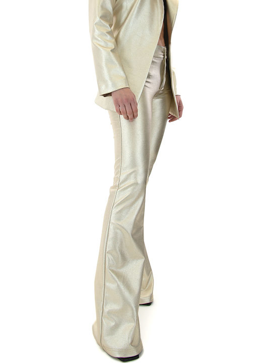 Women's High-waisted Fabric Trousers Flared Gold