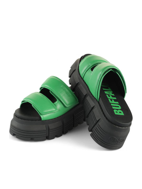 Leather Women's Flat Sandals Green