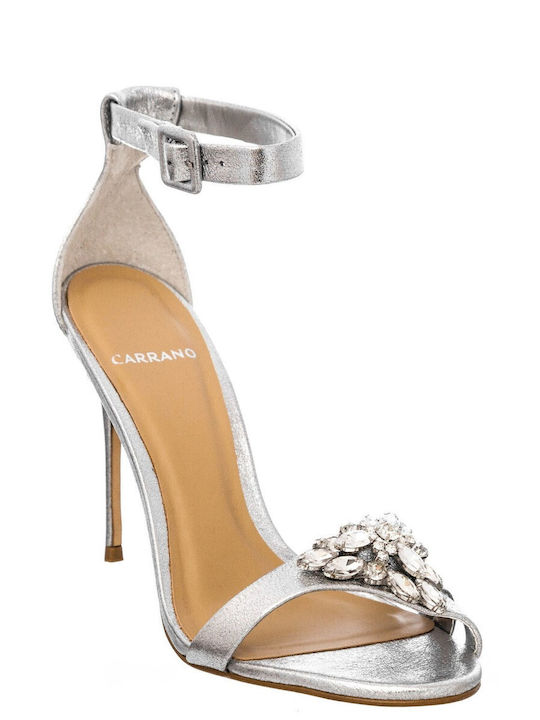 Carrano Leder Damen Sandalen in Silber Farbe