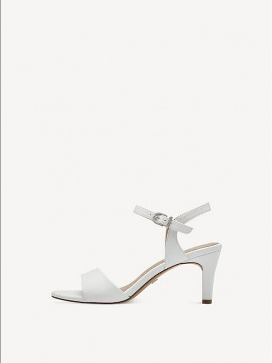 Tamaris Synthetic Leather Women's Sandals White with Medium Heel