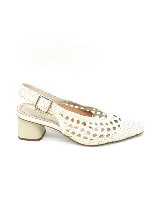 Corina Synthetic Leather Beige Medium Heels with Strap