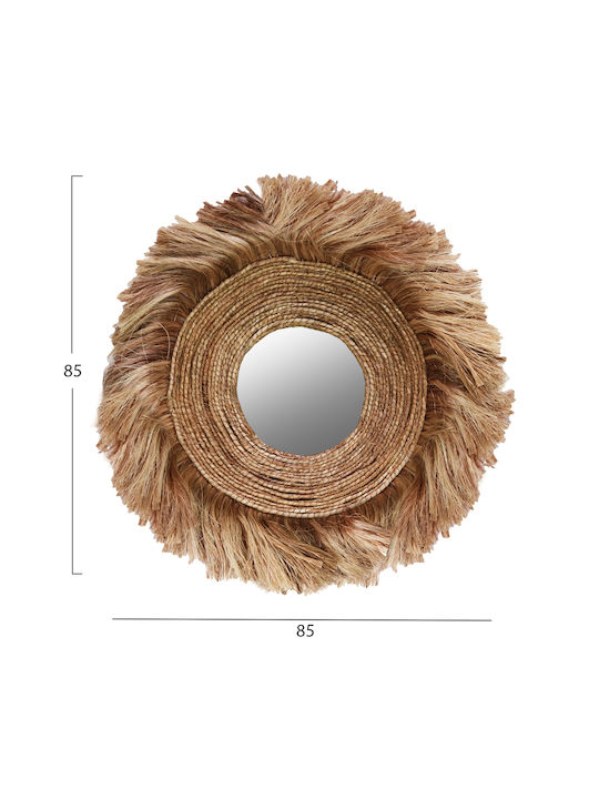 HomeMarkt Wall Mirror with Beige Rattan Frame Diameter 85cm 1pcs