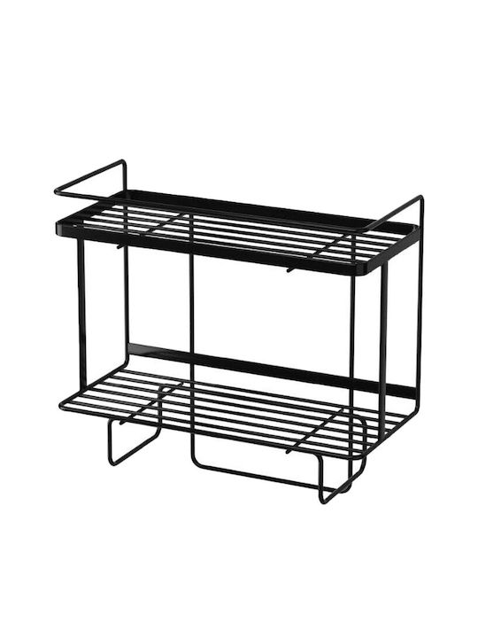 Quasar Montat pe perete Raft Baie Metal cu 2 Rafturi 34x15.5x33cm Neagră