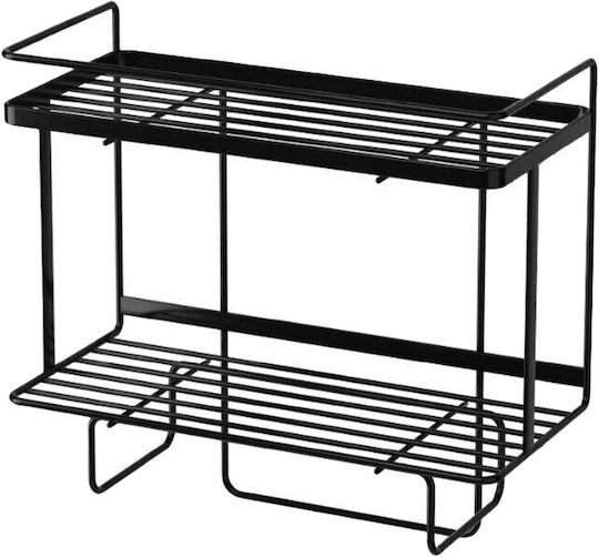 Quasar An der Wand montiert Badezimmerregal Metallisch mit 2 Regalböden 34x15.5x33cm Schwarz