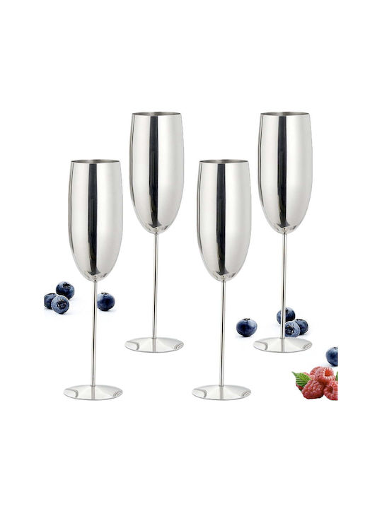 Quasar Set de Pahare Șampanie din Oțel Inoxidabil în Culoare Argint Fără Colțuri 260ml 4buc