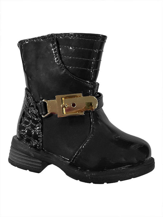 Ustyle Kids Patent Leather Boots with Zipper Black