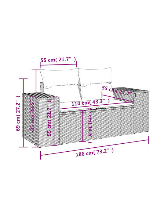Canapea Cu Patru Locuri De Exterior Din Rattan Cu Perne 55x55x69cm