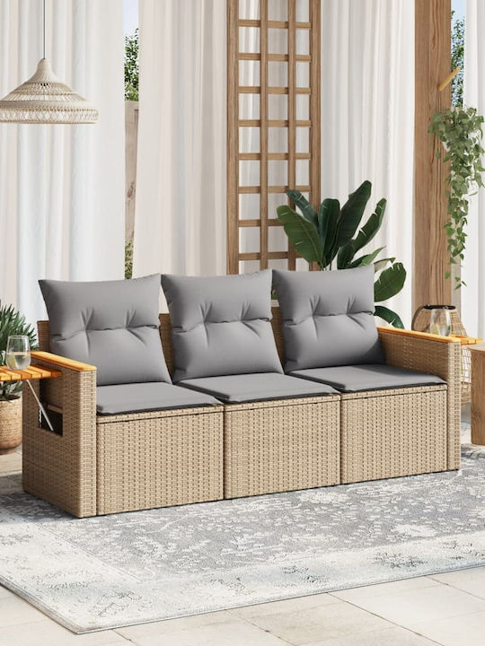 vidaXL Outdoor Sofa Tree-Seater Rattan with Cushions 55x55x69cm
