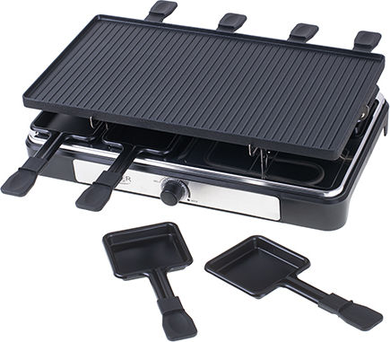 Adler Tabletop Electric Grill Raclette Ribbed Plate 1400W Inox with Adjustable Thermostat 42cmx23cmcm