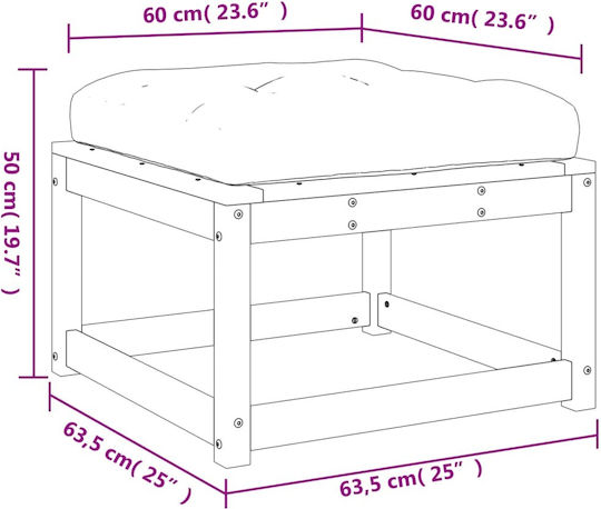 Wooden Cube Garden Stool with Cushion White 63.5x63.5x38cm