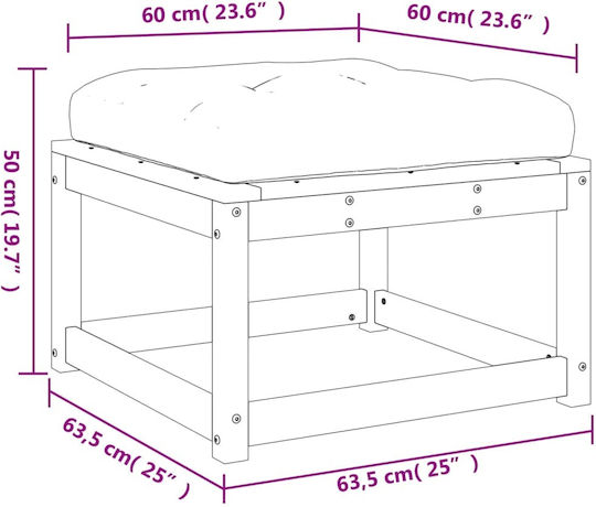 Wooden Cube Garden Stool with Cushion Brown 63.5x63.5x38cm