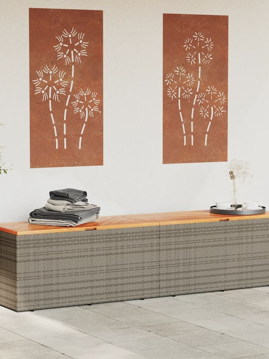 vidaXL Μπαούλο Αποθήκευσης Εξωτερικού Χώρου Rattan Γκρι Μ220xΠ50xΥ54εκ.