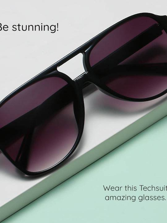 Techsuit Unisex Γυαλιά Ηλίου με Μαύρο Σκελετό και Μαύρο Polarized Φακό