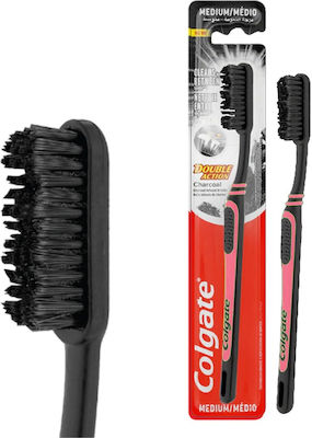 Colgate Double Action Charcoal Manual Toothbrush Medium Black / Pink 1pcs